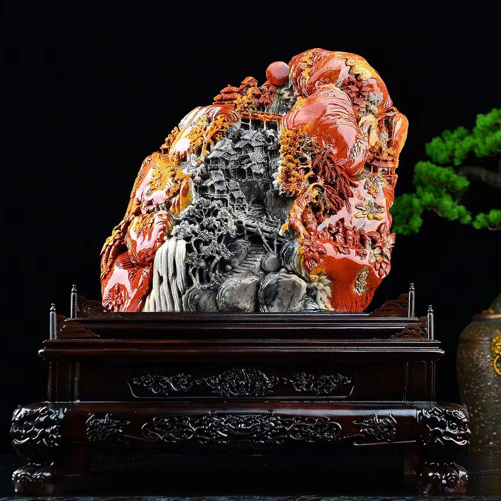 Natural Shoushan Fields Yellow Jade Hibiscus Stone Coincidentally Sculpted Living Room Xuan Guan Pendulum Pieces Ya'an Green Chite Stone Original Stone Craftsmanship Gifts Swing Accessories