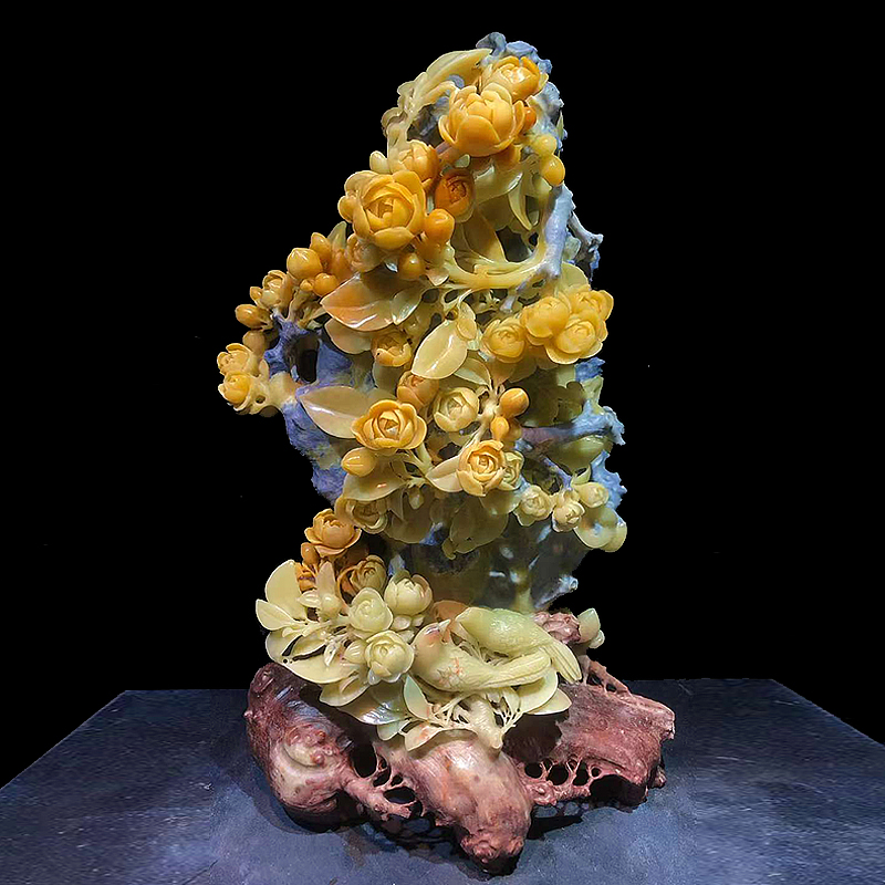 Green Fields Stone Flowers Open Rich And Expensive Country Color Sky Scented Flowers Good Moon Round Boutique Engraving Pendulum Pieces Jade Living Room Genguan Decorations