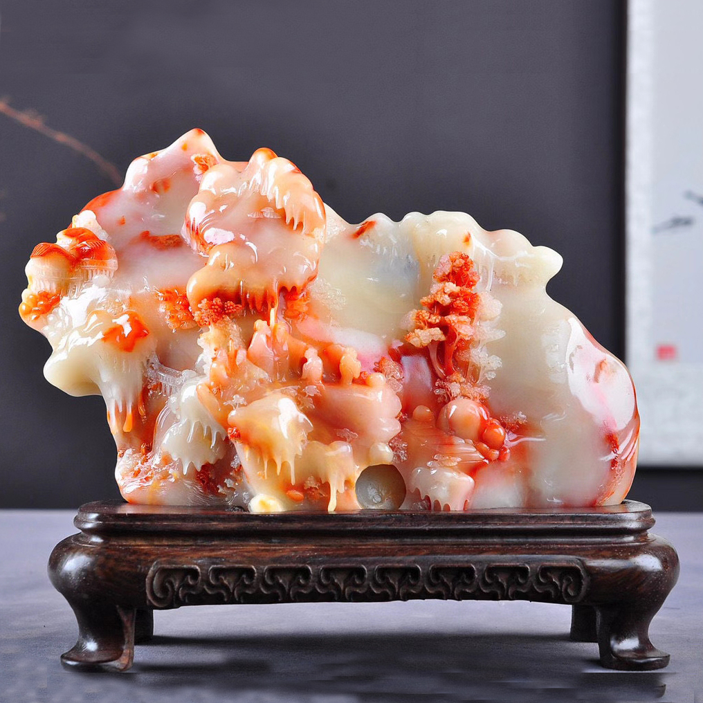 Shoushan Changhua Liaoguo Hibiscus Stone Jade Landscape Landscape Large Ornament Stone Strange Stone Rough Carved Natural Living Room