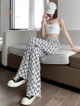 Letter printing wide-leg pants womens summer loose straight high-waisted Hong Kong style pattern all-match slim casual mopping pants