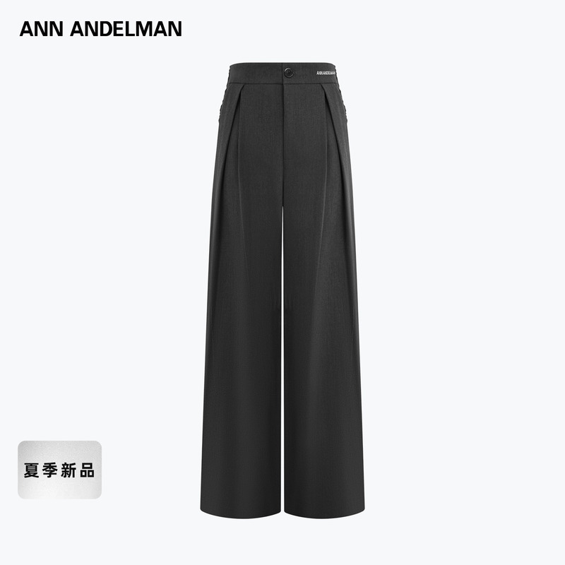 Ann Andelman2026 New Summer Style Elegant Bow-Tie Dress Pants Gray Drapey Work Clothing Casual Straight Pants