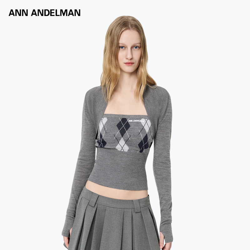 Gina's Same Style Ann Andelman New Knit Tube Top and Vest Two-Piece Set with Elegant Argyle Pattern Knit Top Gina's Same Style Ann Andelman New Knit Tube Top and Vest Two-Piece Set with Elegant Argyle Pattern Knit Top
