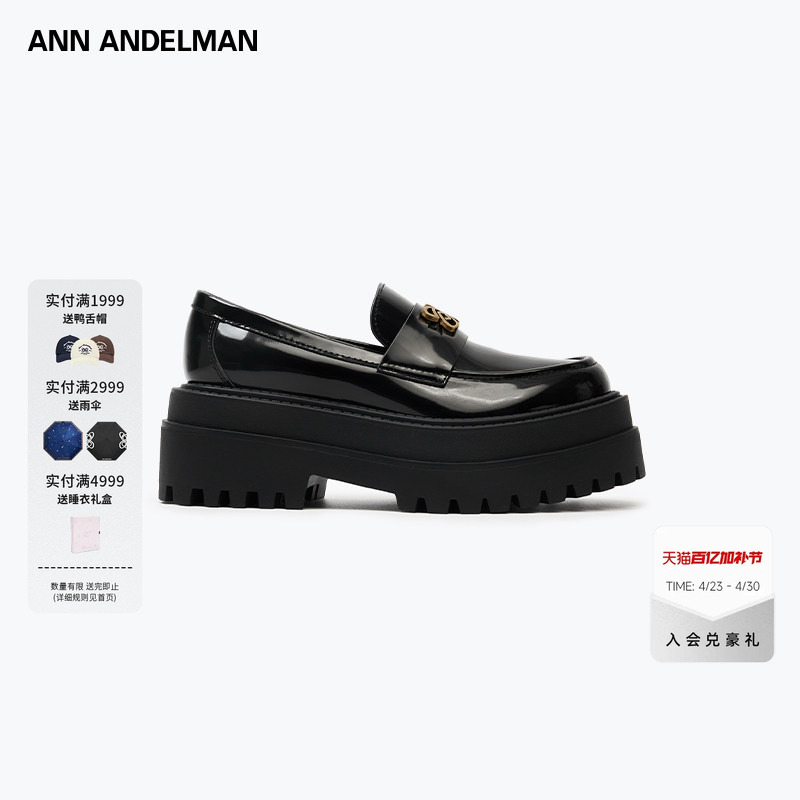 [Celebrity Style] Ann Andelman Official Direct Sales Loafers Women's Sheepskin Thick-Soled Black Leather Shoes