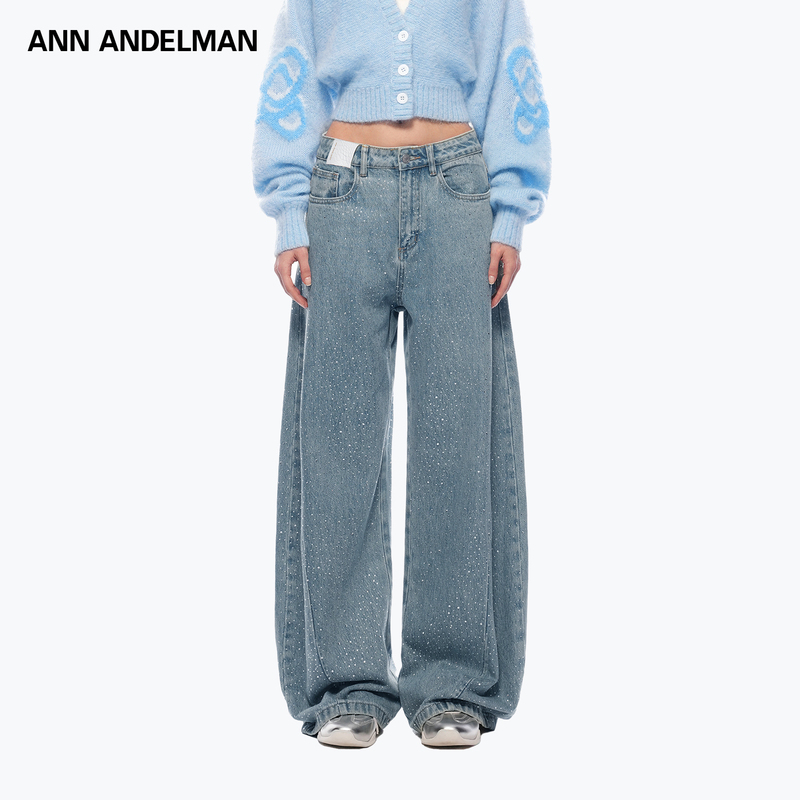 [Same Style as Ni Ni] Ann Andelman Star-Studded Rhinestone Jeans, Loose Straight-Leg Floor-Length Scimitar Pants