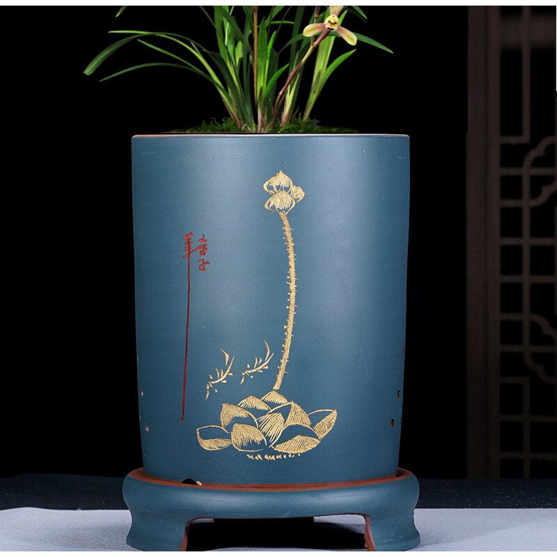 Purple sand flower pot straight orchid pot ceramic flower pot extra-large orchid special pot indoor plant flower pot