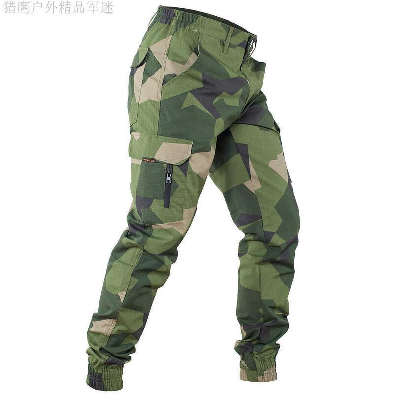 Swedish M90 Geometric Camouflage Summer Tactical Pants Mtp German and British Military Version Plaid Fabric Military Enthusiast Jogger Pants Straight Leg