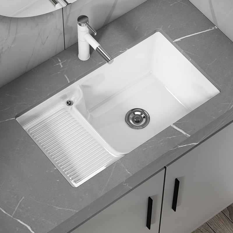 Youshifu laundry basin balcony under the basin with washboard one-piece wash basin ceramic household sink wash basin