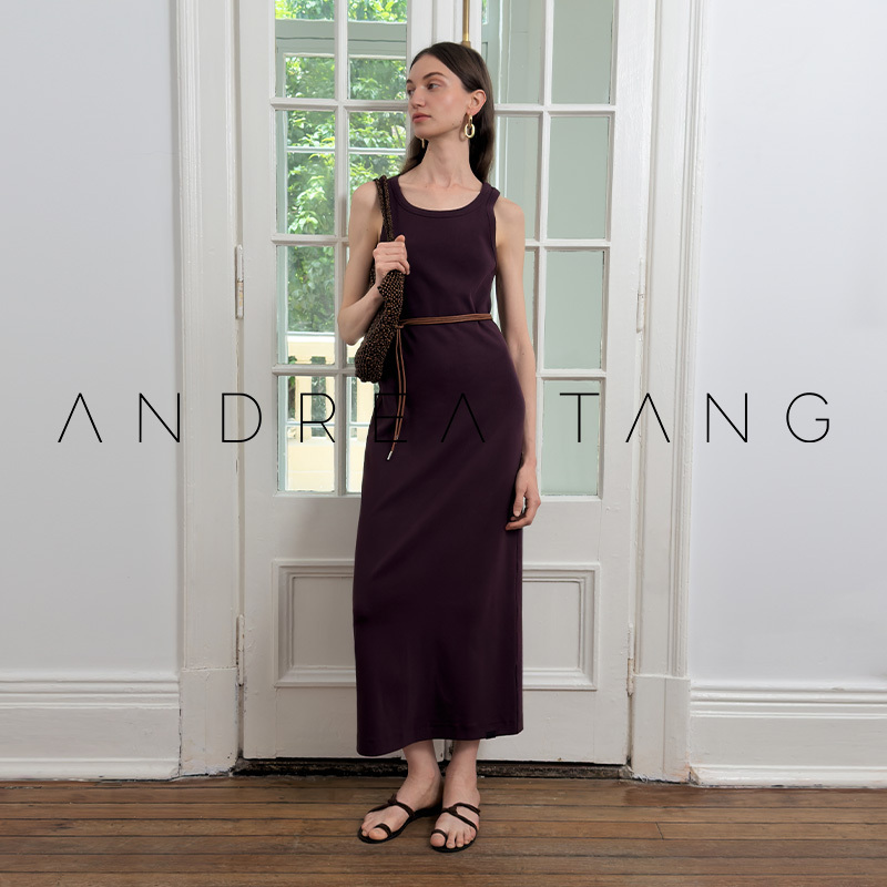 Andrea Tang|Dress Aubrey|Imported Elastic Ribbed Slit Slim-Fit Sleeveless Tank Top Long Dress Andrea Tang|Dress Aubrey|Imported Elastic Ribbed Slit Slim-Fit Sleeveless Tank Top Long Dress
