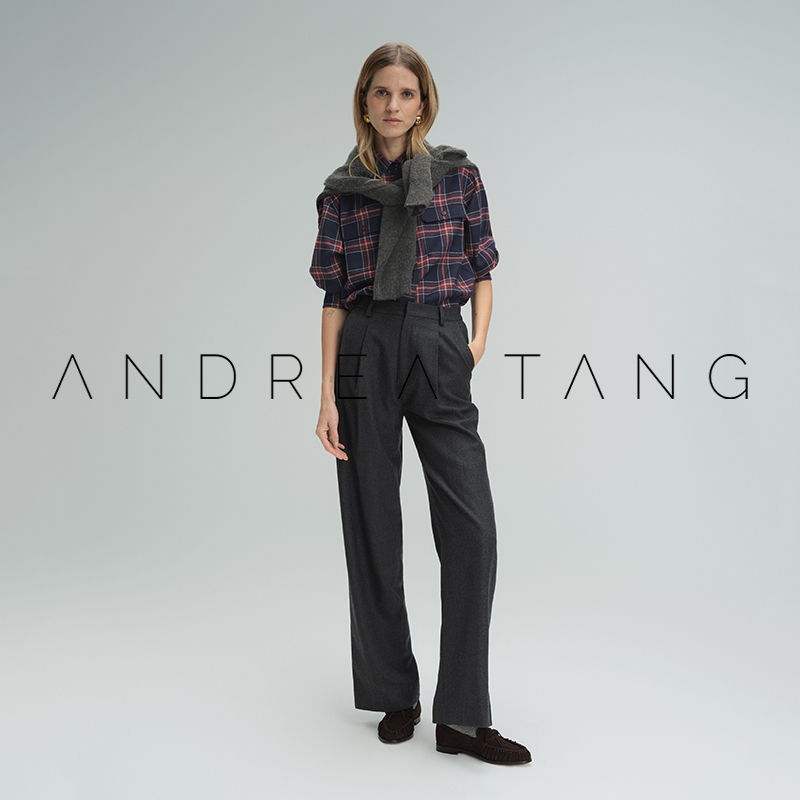Andrea Tang｜Suit Pants Cerys｜Pure Wool Flannel Loose Casual Straight-Leg Pants with Back Slit