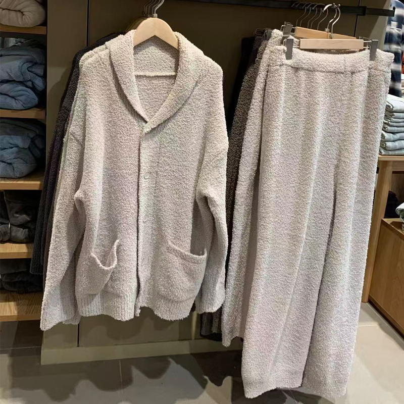 Japanese-Style Men's Thermal Fleece Loungewear Set Autumn and Spring Men's Cardigan Half-Velvet Long Pants Pajama Set