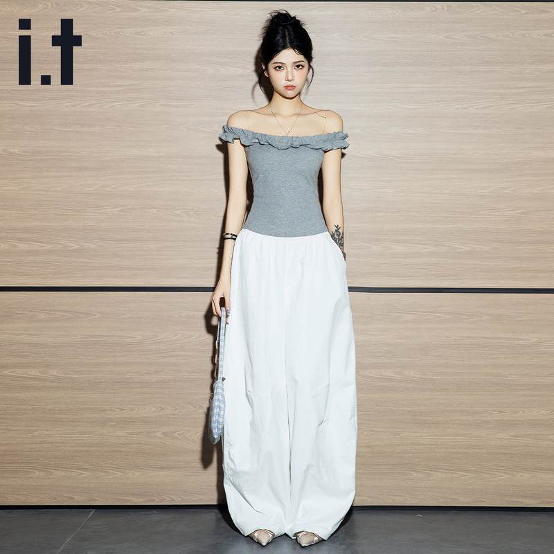 It Izzue Design-Inspired One-Shoulder Slim-Fit Top for Women, 2025 Summer New Style, Off-Shoulder Ruffled Sleeveless T-Shirt