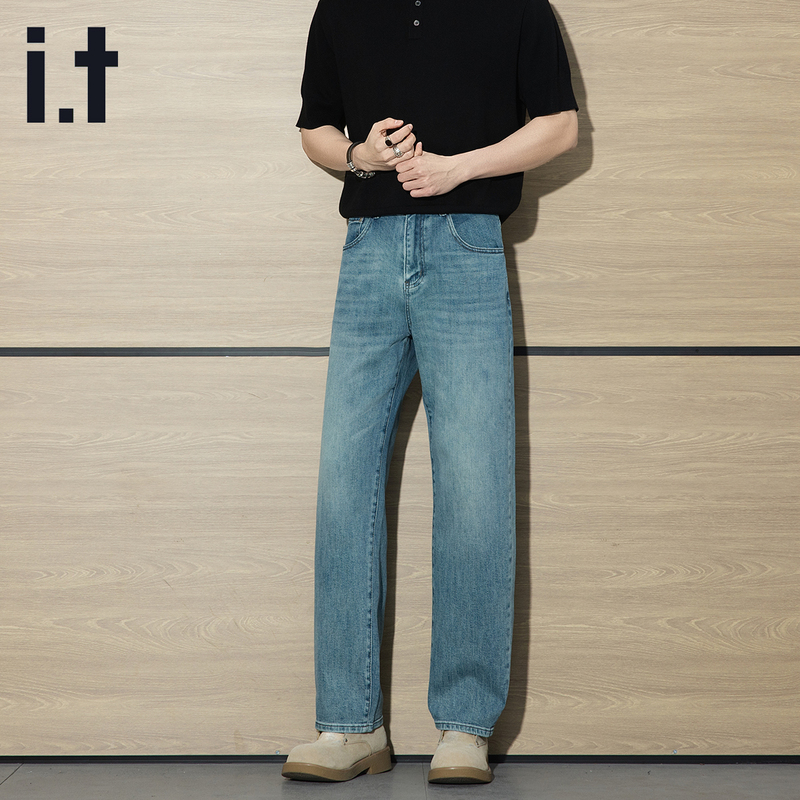 It Izzue Spring/Summer Blue-Green Stretchy Slim-Fit Straight-Leg Men's Jeans, Simple and Versatile, 2026 New Trendy Style