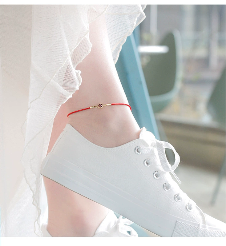 Vòng chân nữ dây đỏ phiên bản Hàn Quốc của chàng sinh viên chuyển giới đơn giản Sen đính hạt năm nay chuỗi chân garnet gợi cảm - Vòng chân