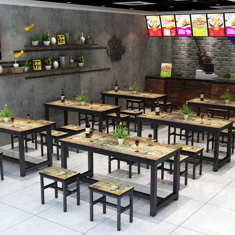 Dining Table And Chairs Combined Wholesale Characteristics Small Eating Shop Table Big Row Stalls Barbecue Restaurant Dining restaurant Dining Room Dining Table Chairs-Taobao