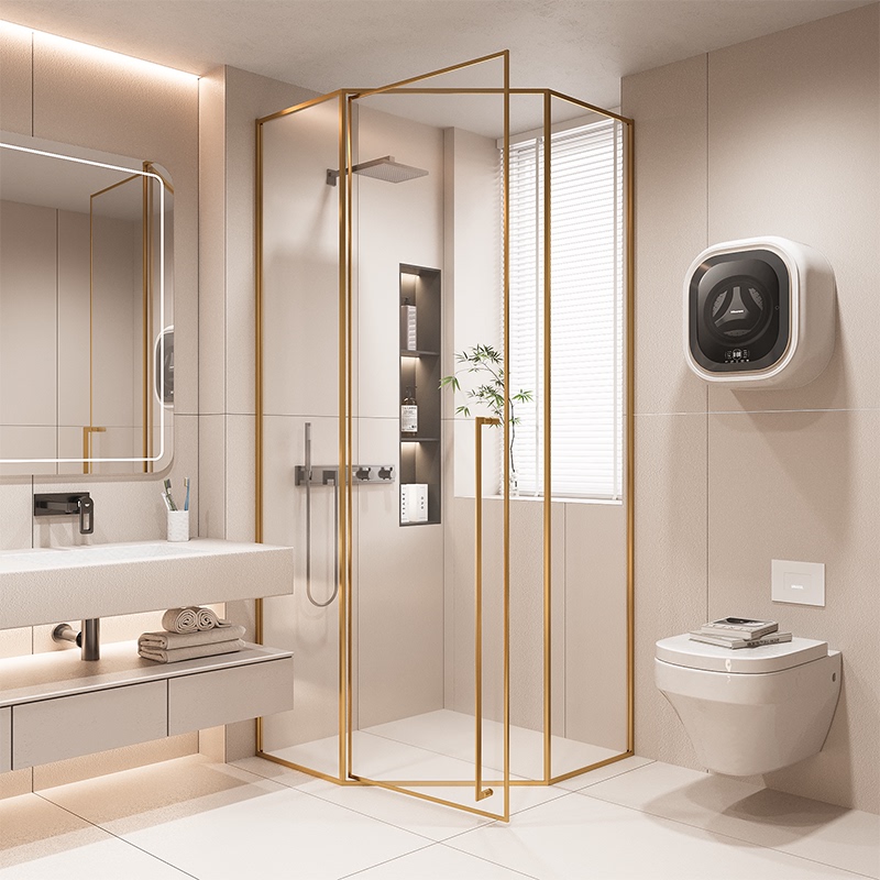 Brushed Gold Ultra-Narrow Diamond-Shaped Shower Enclosure with Full Frame, Bathroom Partition, Dry and Wet Separation Glass Door