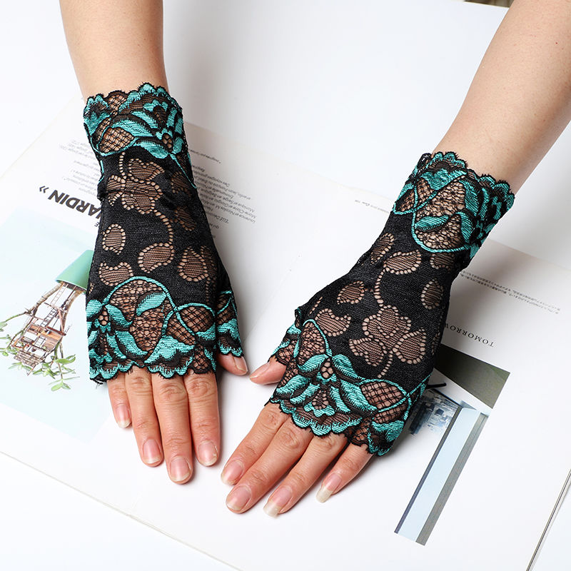 3 Color LaceLace glove Covering scar female Thin Exposed finger glove Spring and summer Sunscreen Jittebug  glove