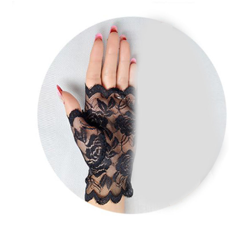 Single Left Hand Lace BlackLace glove Covering scar female Thin Exposed finger glove Spring and summer Sunscreen Jittebug  glove