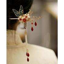 Hanfu tassel hairpin cheongsam accessories with horse face skirt antique style headdress wedding brides hairpin female hairpin