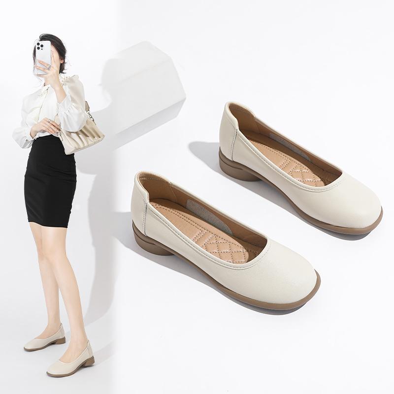Beautician Work Shoes for Women, Thick Heel, Low Heel, Soft Sole, Nurse Shoes, Comfortable for Long Standing, Professional, Off-White Leather Shoes Beautician Work Shoes for Women, Thick Heel, Low Heel, Soft Sole, Nurse Shoes, Comfortable for Long Standing, Professional, Off-White Leather Shoes
