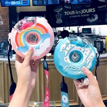 Water cup children with straw cup Baby net red children donut kettle with rope strap fall-proof summer portable