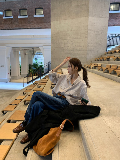 44AaSi 韩版莱赛尔长袖衬衫女宽松百搭高级感气质上衣