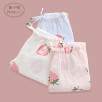 ins spring and summer autumn thin minima day department pure cotton cloth strawberry printed full cotton loose home pants home sleeping pants women