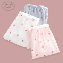 Summer Thin Pure Cotton Cloth Cherry Printed High Waist Loose Air Conditioning Anti-mosquito Pants Cool Pants All-cotton Home Pants Sleeping Pants Women