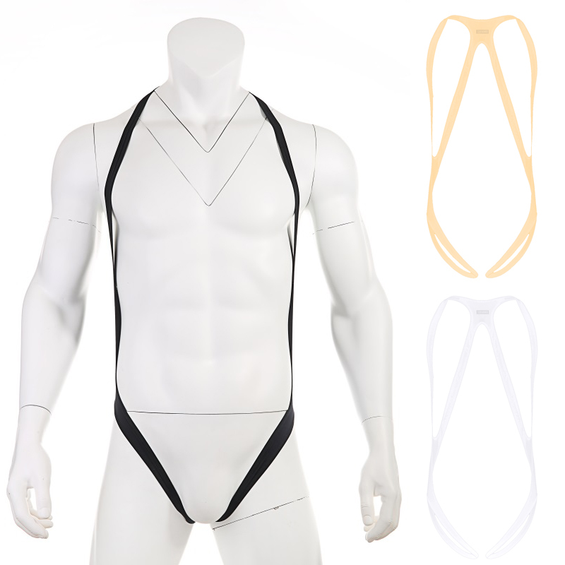 Men's Sexy Hollow-Out One-Piece Underwear, Men's Double-Breasted One-Piece Camisole, Transparent Adult Loungewear