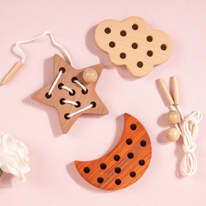 Young children Mont's early teaches rope fun game baby eye coordination wood large block and yield intelligent toy