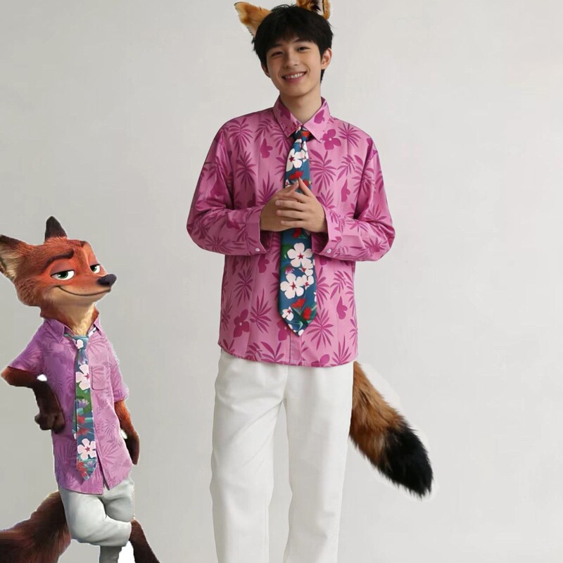 Zootopia 2 Nick the Fox Costume Pink Shirt Disney Outfit Shirt Anime Convention Zootopia 2 Nick the Fox Costume Pink Shirt Disney Outfit Shirt Anime Convention