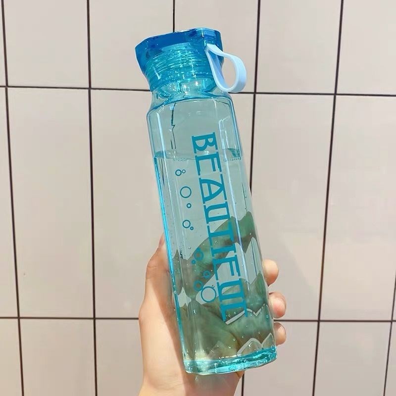 Square water bottle water glass female portable with hand mug high face value straw Summer men frosted and cute with anti-fall