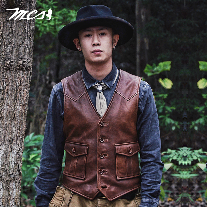 Mcs Men's Clothing Is Inspired by Marlboro, a Spring Outdoor Casual Retro Workwear Style, the Same Style as the One on Xiaohongshu, Sheepskin Vest for Men