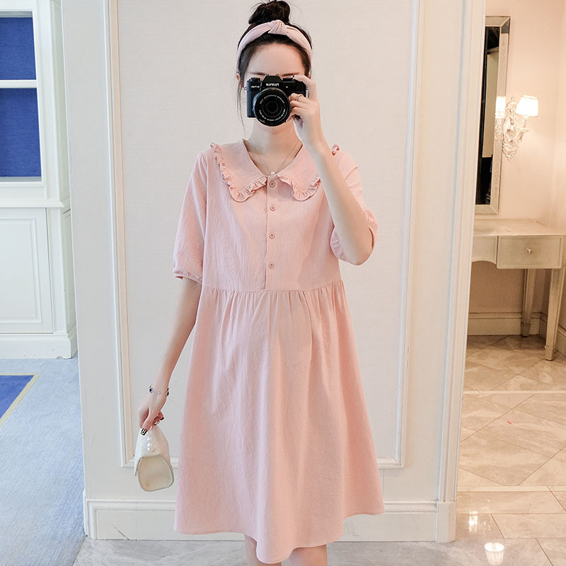 Pregnant women's summer clothes hipster temperament fashion Foreign Air Age does not show loose thin summer pink dress
