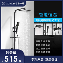 Black household bathroom full copper hot and cold shower Rain constant temperature bath booster nozzle shower set