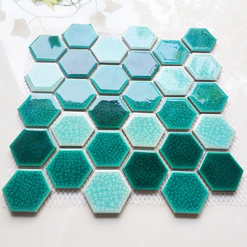 Современная простая темно -зеленая ледяная трещина гексагональная керамическая мозаика шестиугональная керамическая плитка кухня для ванной комнаты настенные плитки