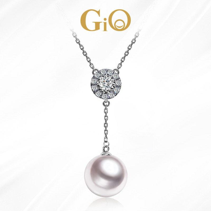 GiO Jewelry Japan Akoya Seawater Pearl Necklace Single Pendant Female 18K Gold Diamond Set Fashion Clavicle Chain