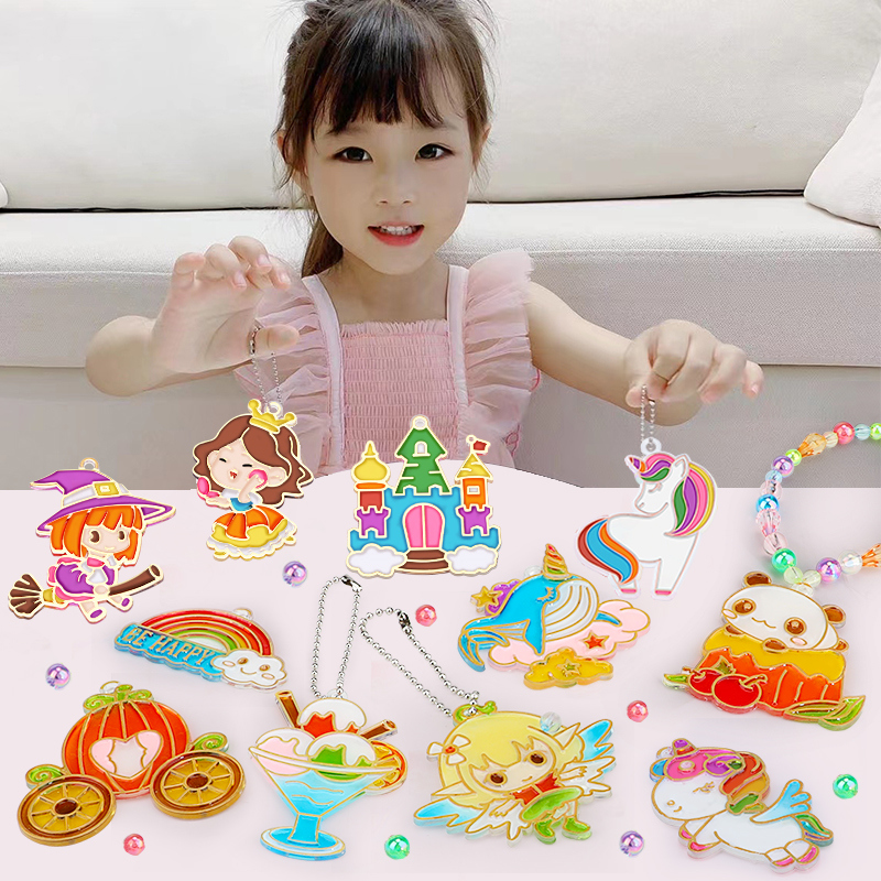 Bake-free glue painting pendant coloring sand painting girl cute diy hand-made Lunbao children's Lun coloring castle painting toy 6