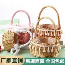 Xinjiang Ge Department Store floral arrangement willow hand-held wedding small flower basket handmade rattan bamboo basket weaving flowers