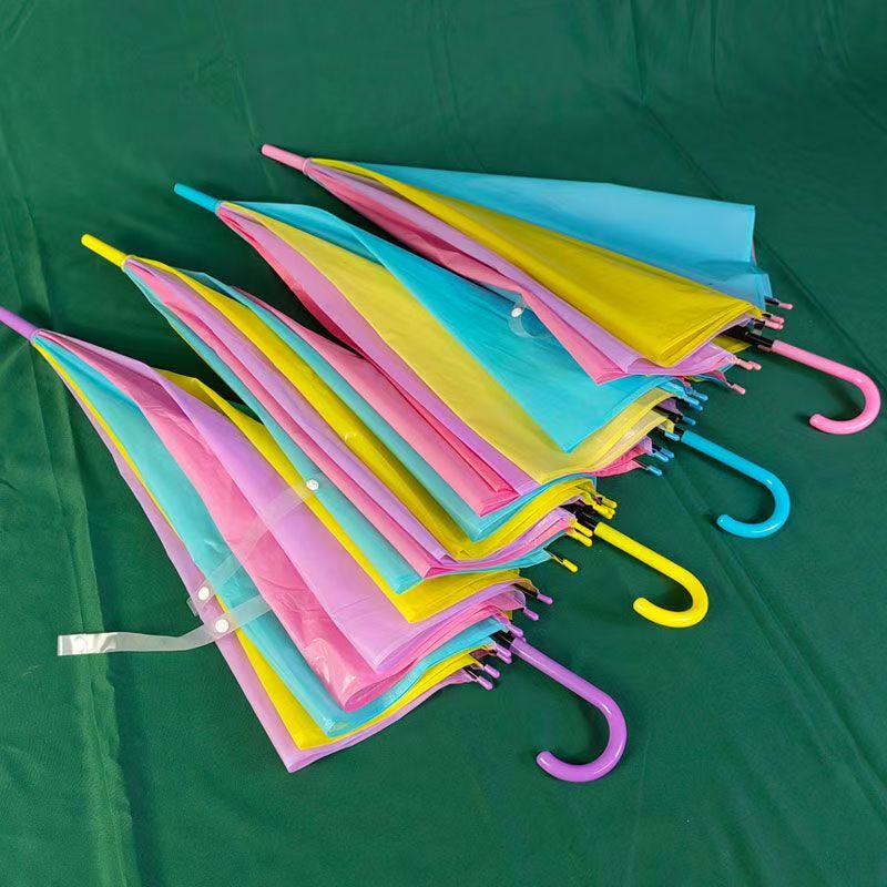 Frosted Embossed Rainbow Umbrella for Elementary School Students, Children, and Adults, Disposable Long-Handle Plastic Semi-Automatic Umbrella Frosted Embossed Rainbow Umbrella for Elementary School Students, Children, and Adults, Disposable Long-Handle Plastic Semi-Automatic Umbrella