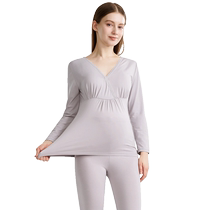 unisunny maternity autumn clothes and autumn trousers suit spring and summer modal plus size womens V-neck base layer in early middle and late pregnancy