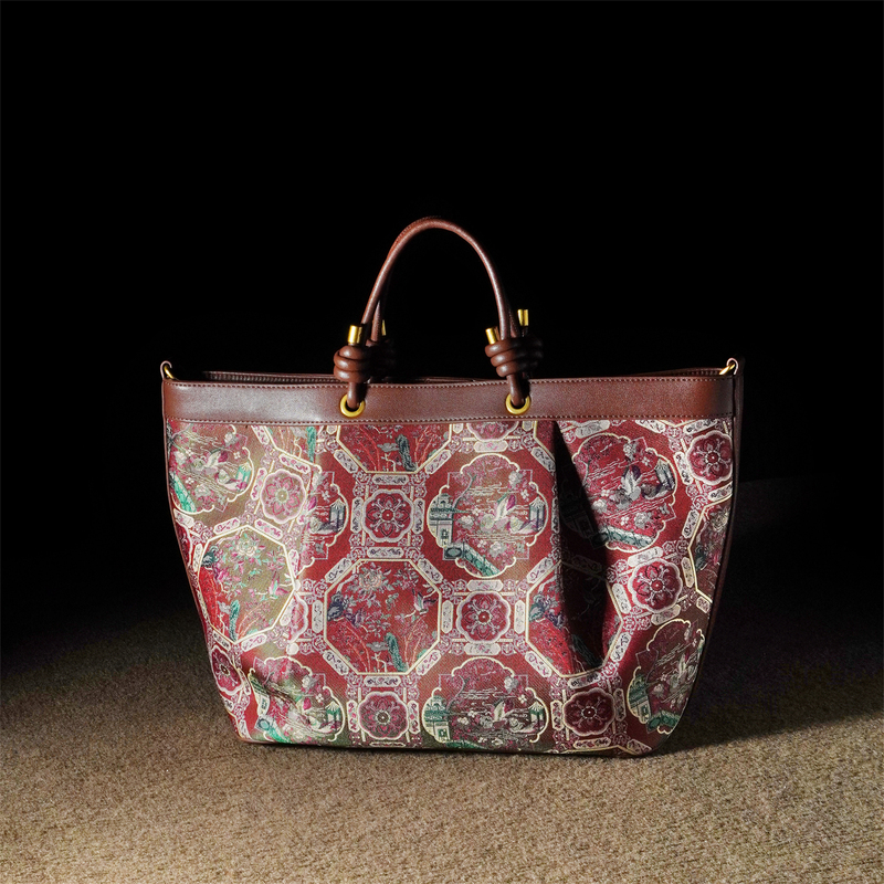 Morishita New Chinese Style Intangible Cultural Heritage Tote Bag Large Capacity 2026 New National Style Handbag Single Shoulder Crossbody Commuting Cowhide Bag