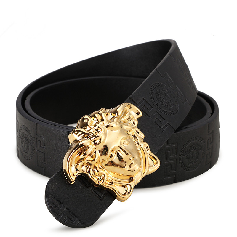 Belt men's leather pure cowhide light luxury Fanjia official website belt smooth buckle copper beauty head Medusa trendy belt