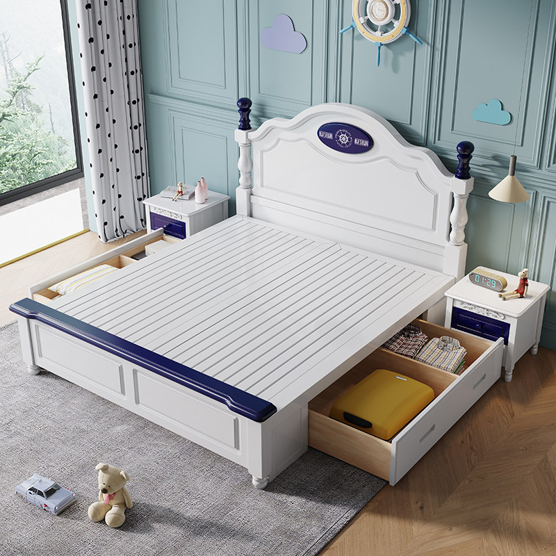Children's bed boy teenager solid wood bed American 1 5 m 1 2m1 35 single bed girl child princess bed