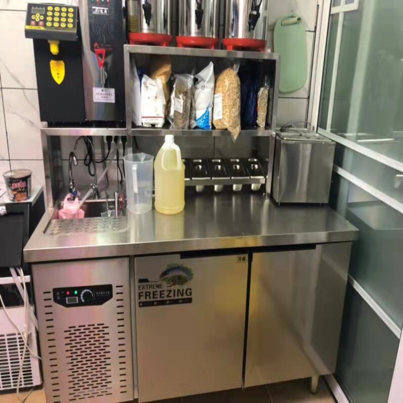 Refrigeration Worktable Commercial Grouted Copper Hotel Salad Stand Full Equipment Fresh Cabinet Milk Tea Machinery Tea Shop