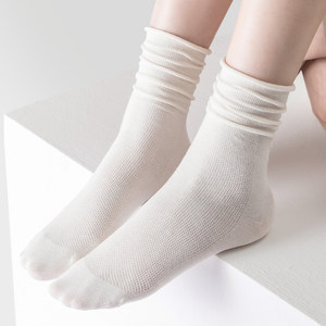 White Slouch Socks for Women, Spring and Summer Thin Pure Cotton Mid-Calf Socks, Paired with Loafers, Seamless Maternity Long Socks