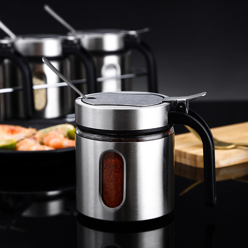 Stainless steel seasoning jar glass seasoning bottle large salt jar high-end kitchen seasoning box household barbecue storage bottle