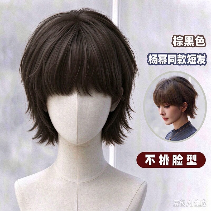 Short Hair Wig in the Same Style as Yang Mi, Real Hair Full Wig, Lightweight and Natural, with Neat Bangs and a Fluffed Look, Same Style as Sister Mi's Wig Short Hair Wig in the Same Style as Yang Mi, Real Hair Full Wig, Lightweight and Natural, with Neat Bangs and a Fluffed Look, Same Style as Sister Mi's Wig