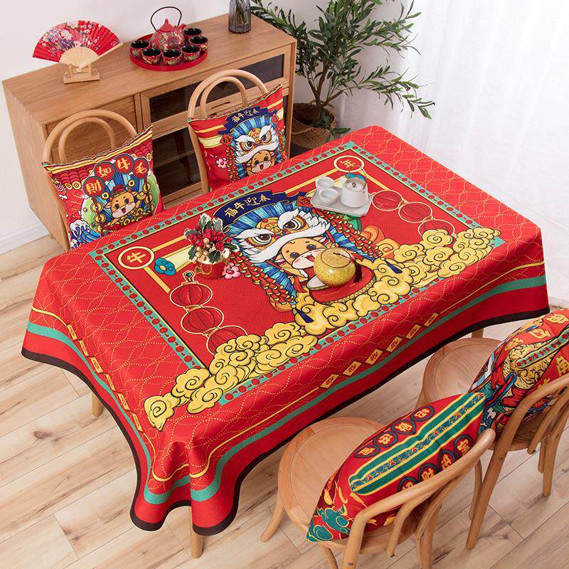 2022 New Year Theme Tablecloth Spring Festival New Year Tiger Red Festive Tablecloth Waterproof and Oil-proof Tablecloth New Year