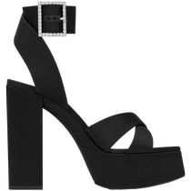 YSL Saint Laurent womens BIANCA black crepe satin platform sandals single shoes high heels