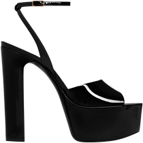 Chinese Valentines Day gift] YSL Yves Saint Laurent womens black JODIE patent leather thick-soled sandals and high heels